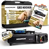 Magnum® Gaskocher inkl. 4 Gaskartuschen - robuster Gaskocher mit Kartuschen 1-flammig - Campingkocher stufenlos regulierbar mit...